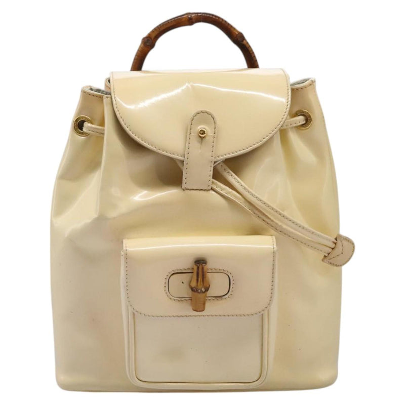 GUCCI Bamboo Backpack Patent leather Beige 003 2058 0030 Auth ep8713
