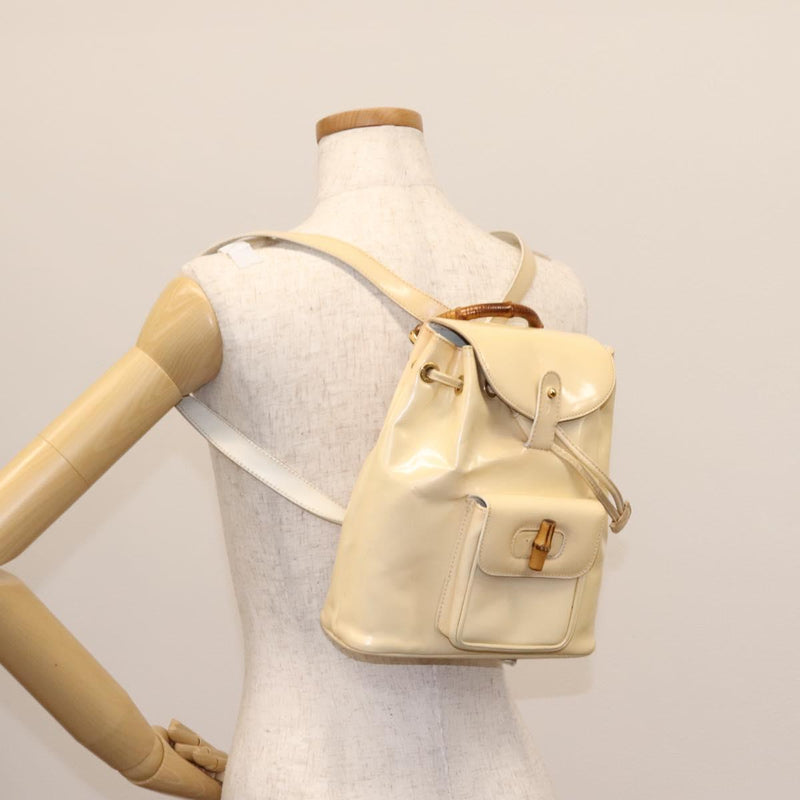 GUCCI Bamboo Backpack Patent leather Beige 003 2058 0030 Auth ep8713