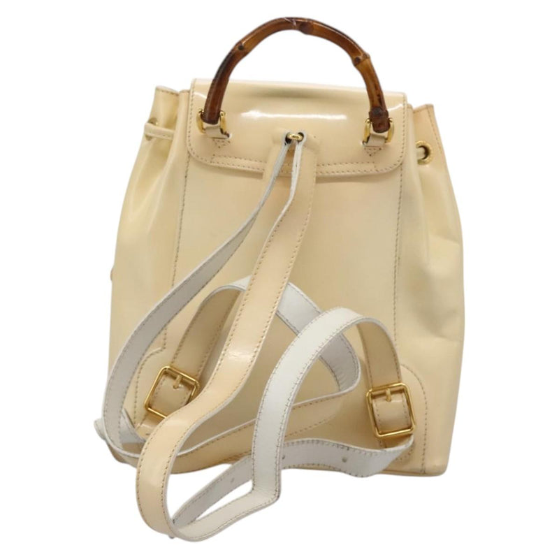 GUCCI Bamboo Backpack Patent leather Beige 003 2058 0030 Auth ep8713