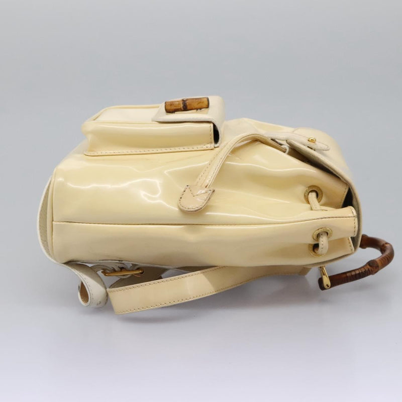 GUCCI Bamboo Backpack Patent leather Beige 003 2058 0030 Auth ep8713
