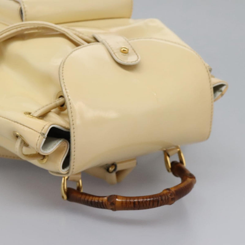 GUCCI Bamboo Backpack Patent leather Beige 003 2058 0030 Auth ep8713