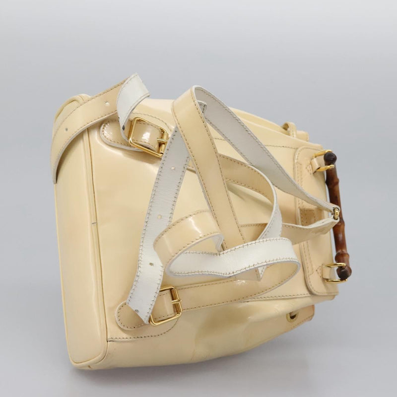 GUCCI Bamboo Backpack Patent leather Beige 003 2058 0030 Auth ep8713