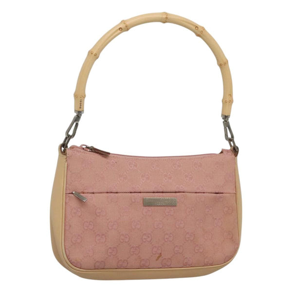 GUCCI Bamboo GG Canvas Hand Bag Pink 001 3870 Auth ep8718