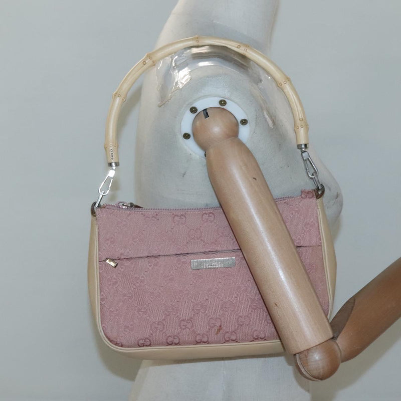 GUCCI Bamboo GG Canvas Hand Bag Pink 001 3870 Auth ep8718