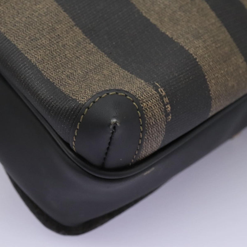 FENDI Pecan Canvas Shoulder Bag Brown Black Auth ep8726