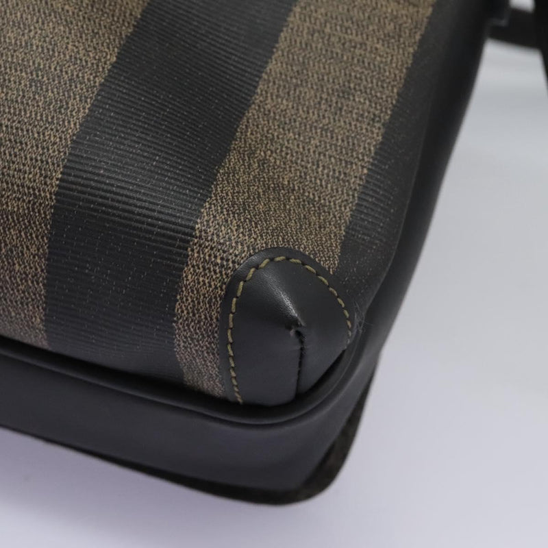 FENDI Pecan Canvas Shoulder Bag Brown Black Auth ep8726