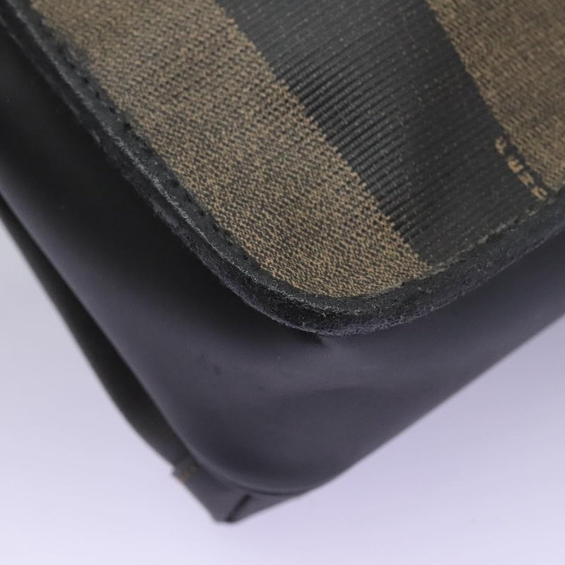 FENDI Pecan Canvas Shoulder Bag Brown Black Auth ep8726