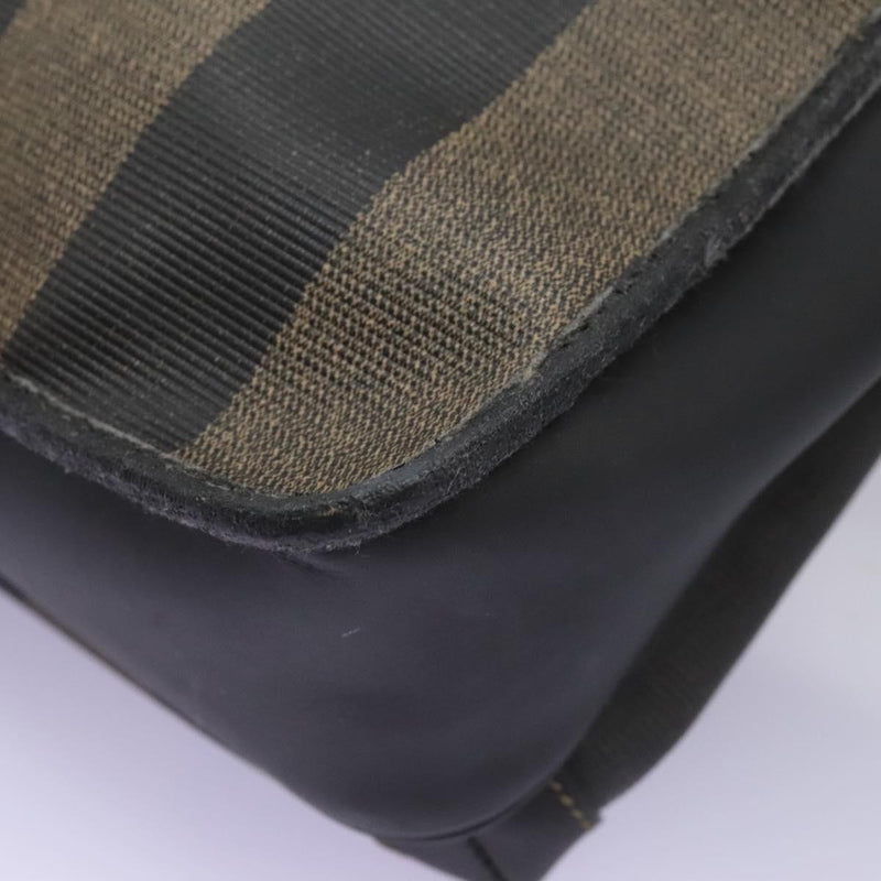 FENDI Pecan Canvas Shoulder Bag Brown Black Auth ep8726