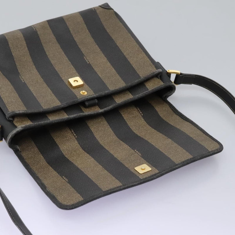 FENDI Pecan Canvas Shoulder Bag Brown Black Auth ep8726