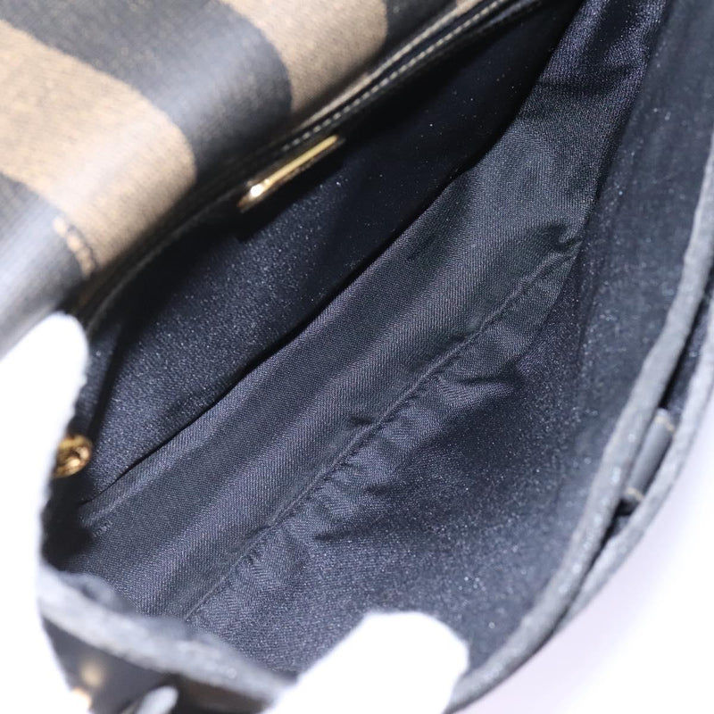 FENDI Pecan Canvas Shoulder Bag Brown Black Auth ep8726