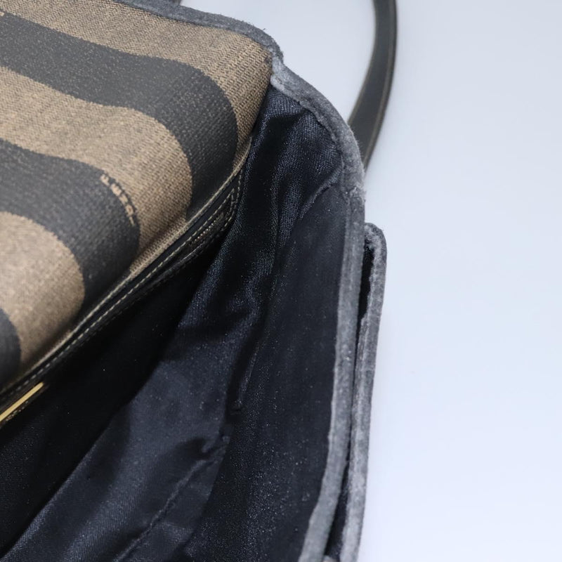 FENDI Pecan Canvas Shoulder Bag Brown Black Auth ep8726