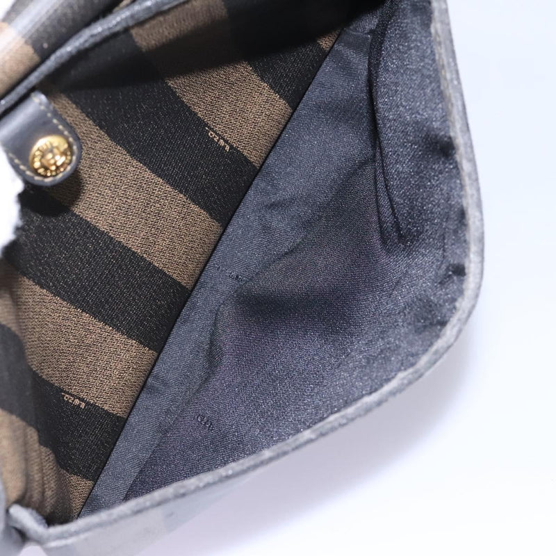 FENDI Pecan Canvas Shoulder Bag Brown Black Auth ep8726