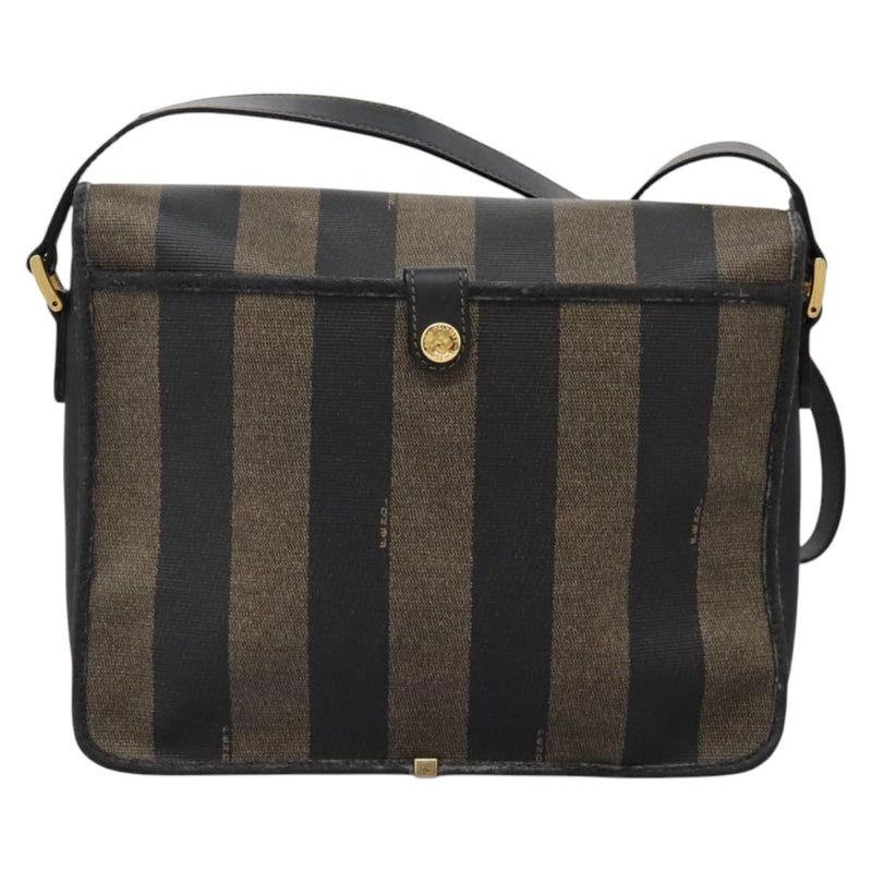 FENDI Pecan Canvas Shoulder Bag Brown Black Auth ep8726