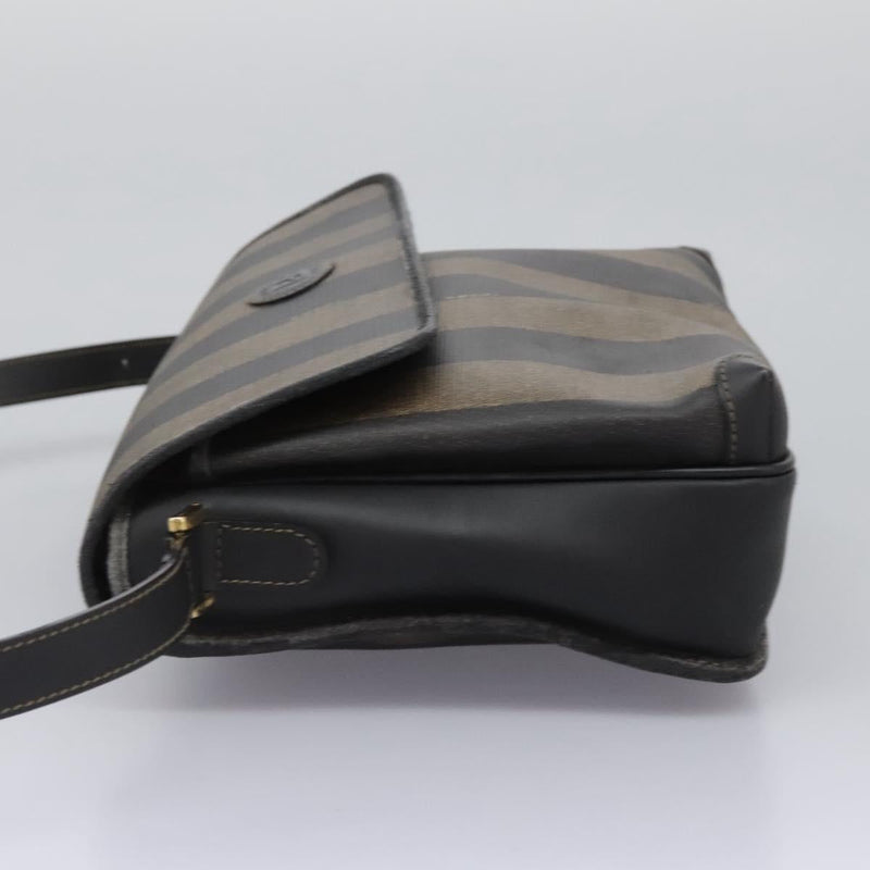 FENDI Pecan Canvas Shoulder Bag Brown Black Auth ep8726