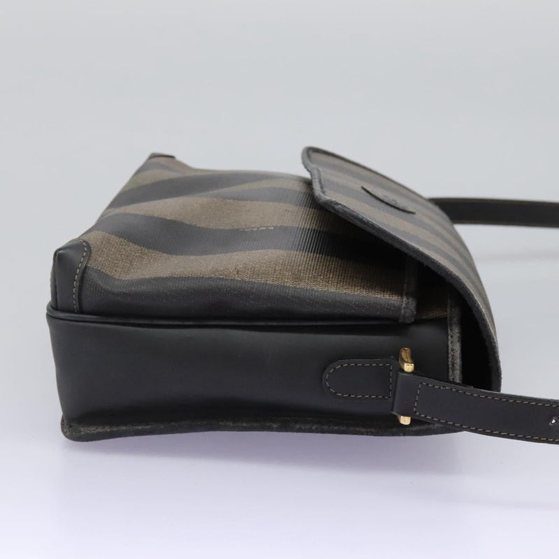 FENDI Pecan Canvas Shoulder Bag Brown Black Auth ep8726