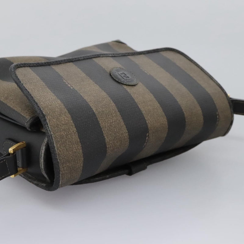 FENDI Pecan Canvas Shoulder Bag Brown Black Auth ep8726