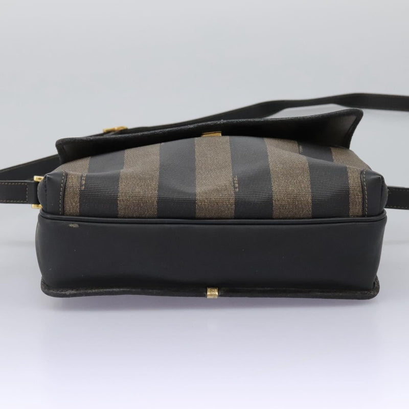 FENDI Pecan Canvas Shoulder Bag Brown Black Auth ep8726
