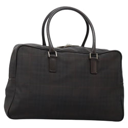 BURBERRY Nova Check Boston Bag PVC Leather Brown Silver Auth ep8729