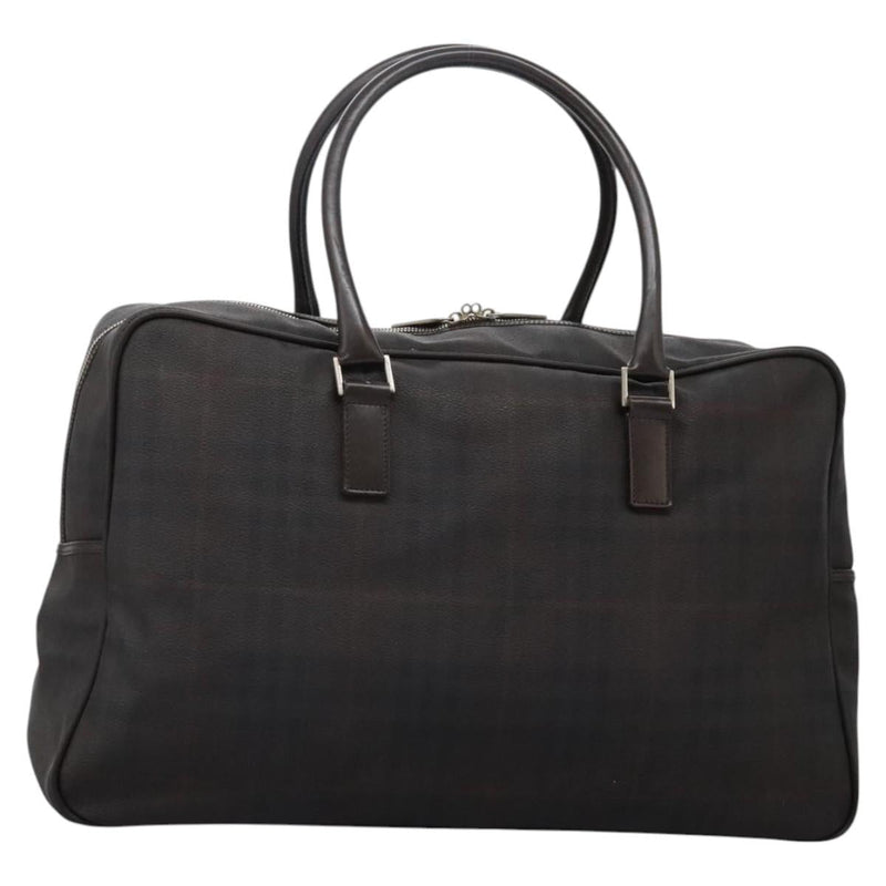 BURBERRY Nova Check Boston Bag PVC Leather Brown Silver Auth ep8729