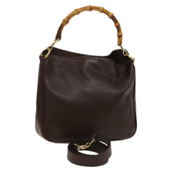 GUCCI Bamboo Hand Bag Leather 2way Brown Gold 001 0166 1638 Auth ep8765