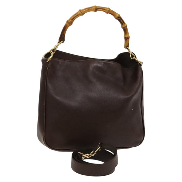 GUCCI Bamboo Hand Bag Leather 2way Brown Gold 001 0166 1638 Auth ep8765