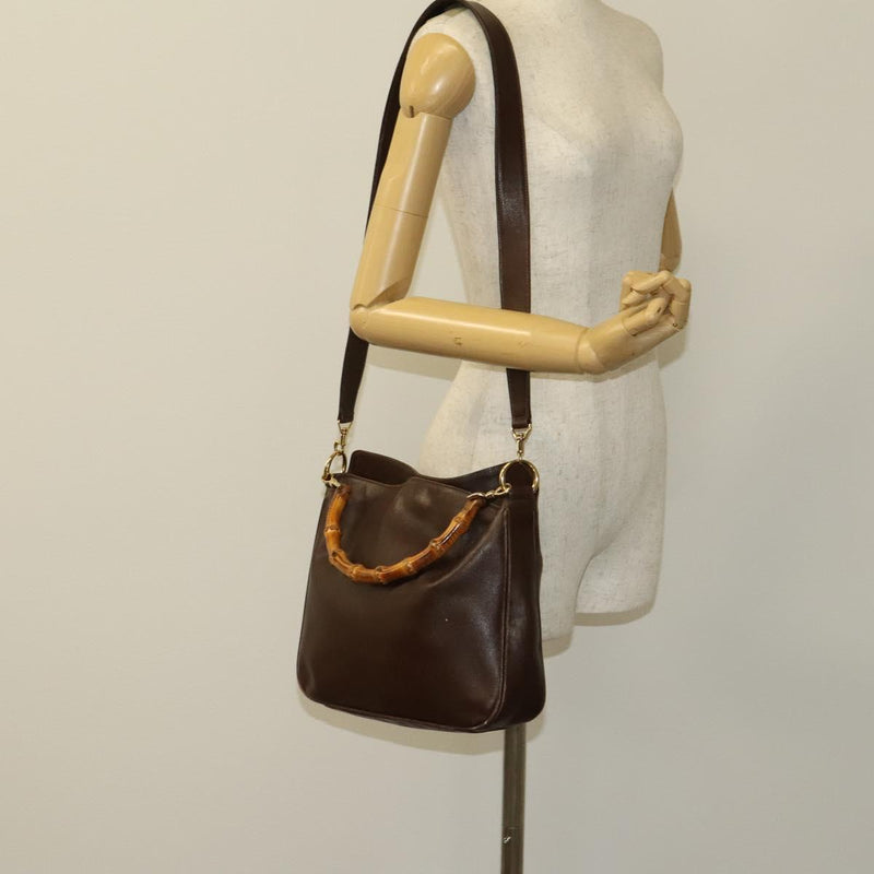 GUCCI Bamboo Hand Bag Leather 2way Brown Gold 001 0166 1638 Auth ep8765