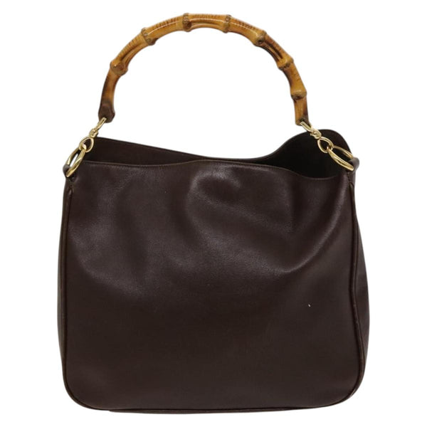 GUCCI Bamboo Hand Bag Leather 2way Brown Gold 001 0166 1638 Auth ep8765