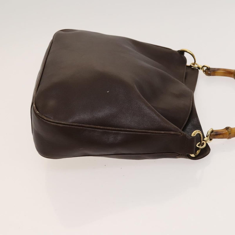 GUCCI Bamboo Hand Bag Leather 2way Brown Gold 001 0166 1638 Auth ep8765