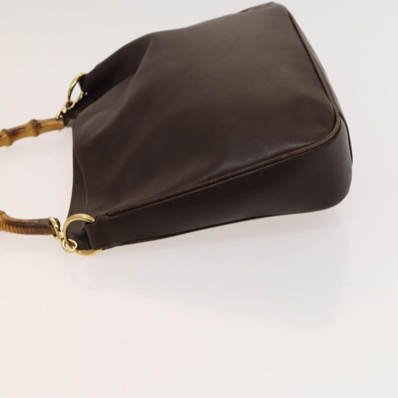 GUCCI Bamboo Hand Bag Leather 2way Brown Gold 001 0166 1638 Auth ep8765