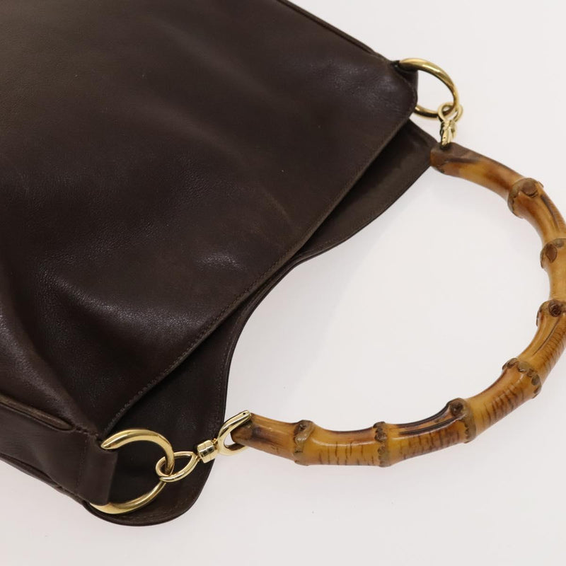 GUCCI Bamboo Hand Bag Leather 2way Brown Gold 001 0166 1638 Auth ep8765