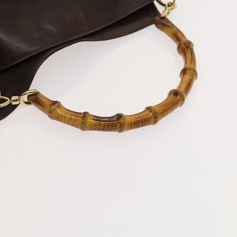 GUCCI Bamboo Hand Bag Leather 2way Brown Gold 001 0166 1638 Auth ep8765