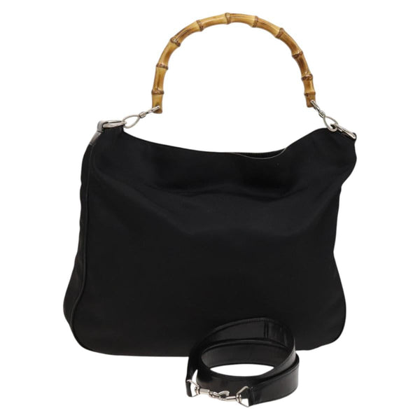 GUCCI Bamboo Hand Bag Nylon 2way Black Silver 001 1705 1577 Auth ep8766