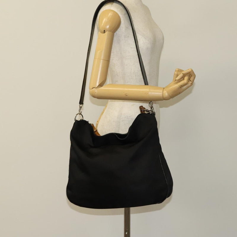 GUCCI Bamboo Hand Bag Nylon 2way Black Silver 001 1705 1577 Auth ep8766