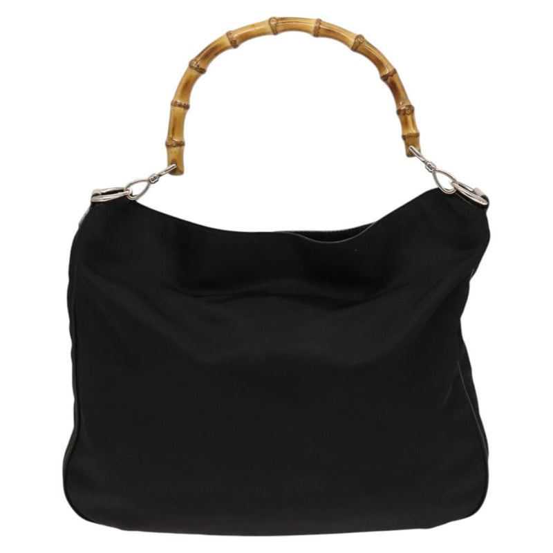 GUCCI Bamboo Hand Bag Nylon 2way Black Silver 001 1705 1577 Auth ep8766