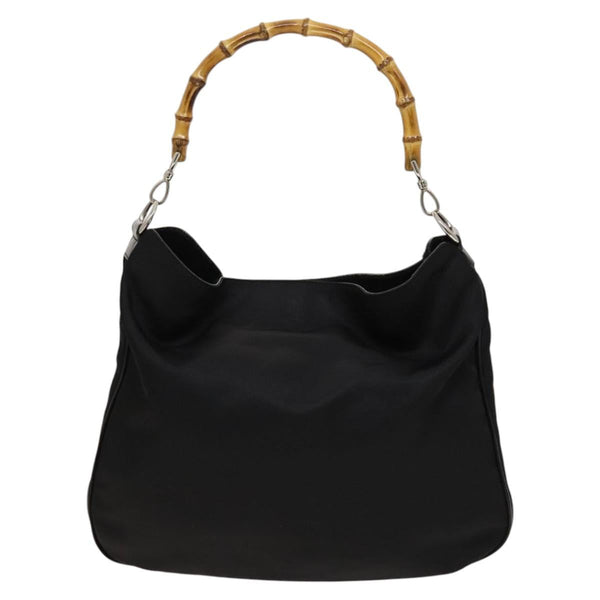 GUCCI Bamboo Hand Bag Nylon 2way Black Silver 001 1705 1577 Auth ep8766