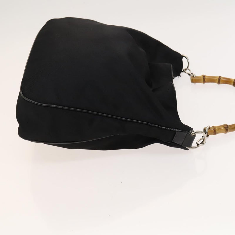 GUCCI Bamboo Hand Bag Nylon 2way Black Silver 001 1705 1577 Auth ep8766