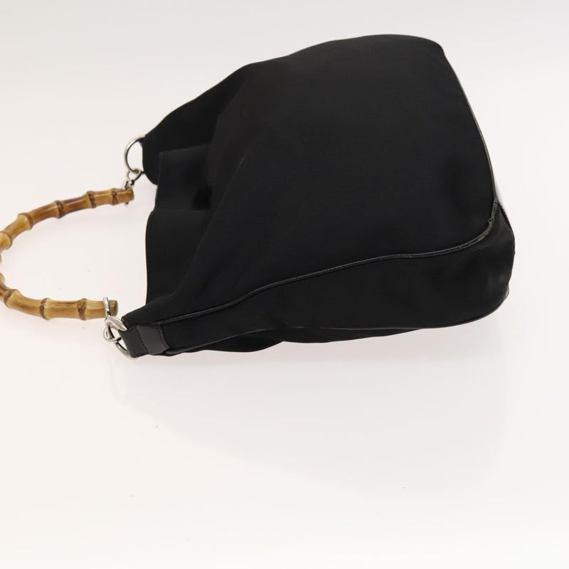 GUCCI Bamboo Hand Bag Nylon 2way Black Silver 001 1705 1577 Auth ep8766
