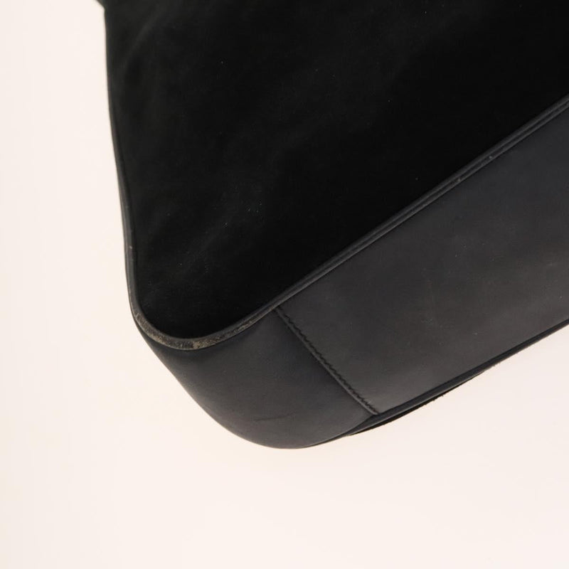 GUCCI Bamboo Hand Bag Suede 2way Black Gold 001 1014 1577 Auth ep8767