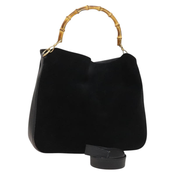GUCCI Bamboo Hand Bag Suede 2way Black Gold 001 1014 1577 Auth ep8767