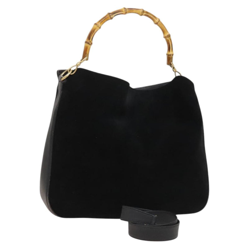 GUCCI Bamboo Hand Bag Suede 2way Black Gold 001 1014 1577 Auth ep8767