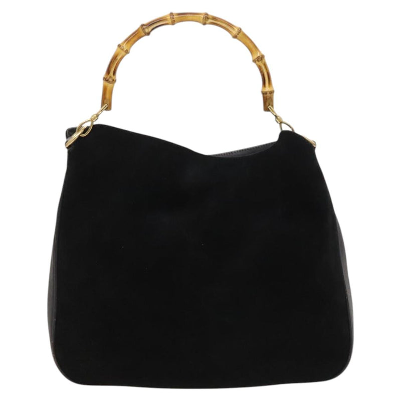 GUCCI Bamboo Hand Bag Suede 2way Black Gold 001 1014 1577 Auth ep8767