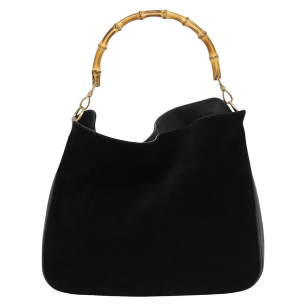GUCCI Bamboo Hand Bag Suede 2way Black Gold 001 1014 1577 Auth ep8767