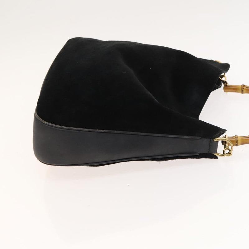 GUCCI Bamboo Hand Bag Suede 2way Black Gold 001 1014 1577 Auth ep8767