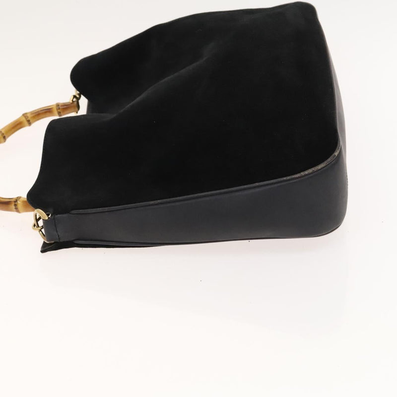 GUCCI Bamboo Hand Bag Suede 2way Black Gold 001 1014 1577 Auth ep8767
