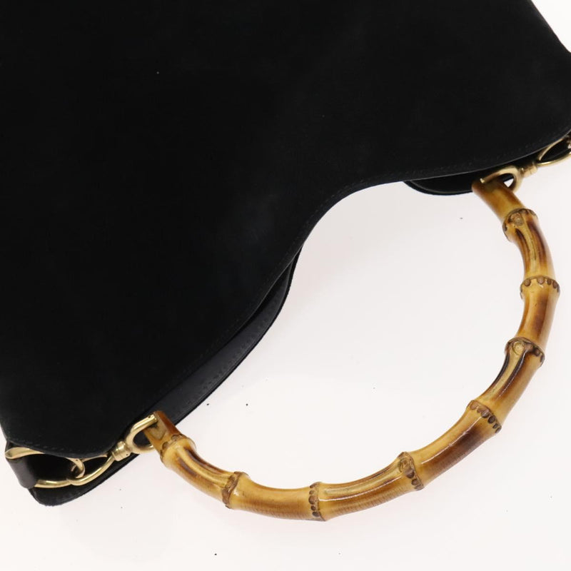 GUCCI Bamboo Hand Bag Suede 2way Black Gold 001 1014 1577 Auth ep8767