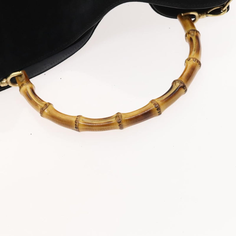 GUCCI Bamboo Hand Bag Suede 2way Black Gold 001 1014 1577 Auth ep8767