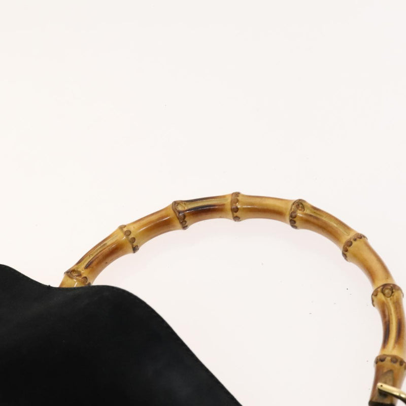 GUCCI Bamboo Hand Bag Suede 2way Black Gold 001 1014 1577 Auth ep8767