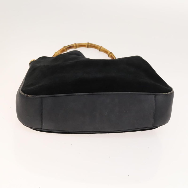 GUCCI Bamboo Hand Bag Suede 2way Black Gold 001 1014 1577 Auth ep8767