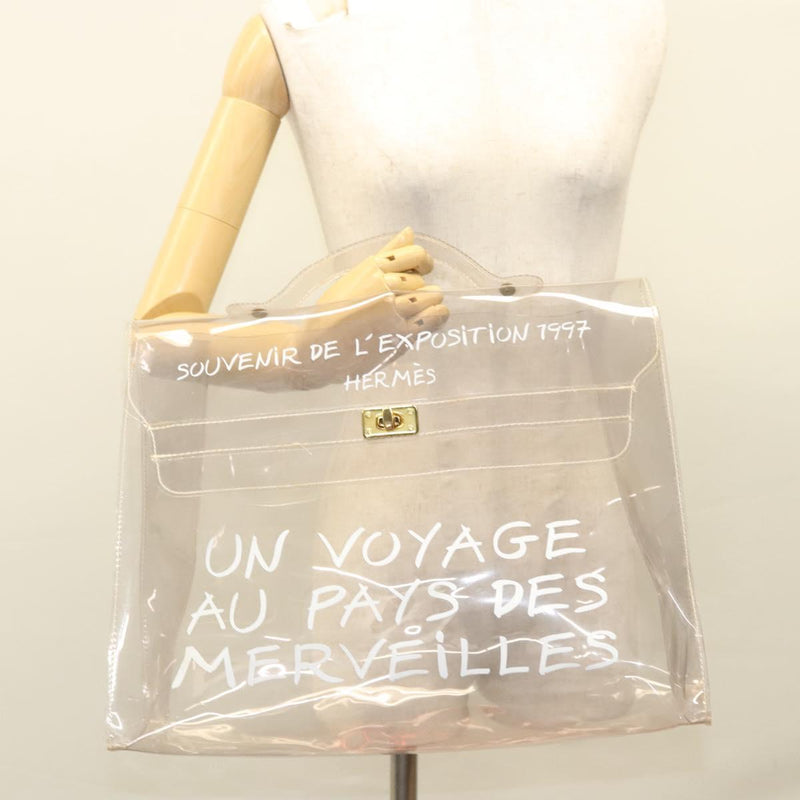HERMES Vinyl Kelly Hand Bag Vinyl Clear Gold Auth ep8787