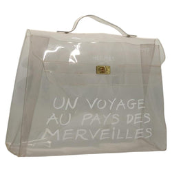 HERMES Vinyl Kelly Hand Bag Vinyl Clear Gold Auth ep8787